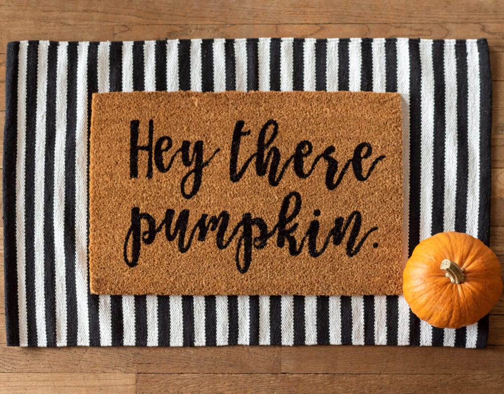 Cute fall rug and a pumpkin - stylish fall decor