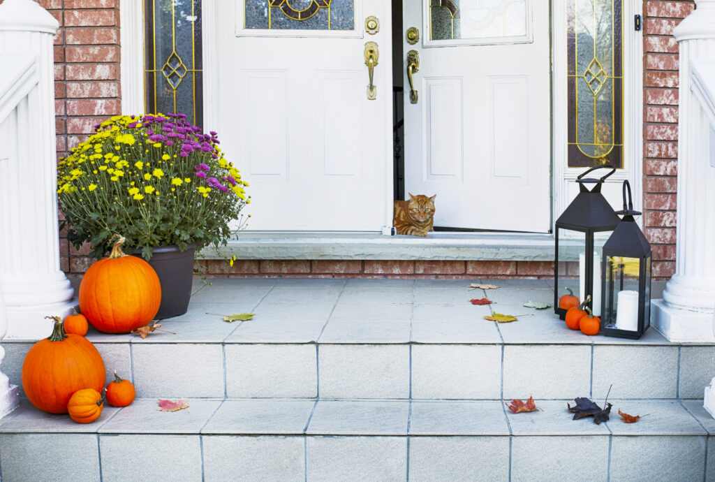 Traditional styled home decorated in autumn decore.