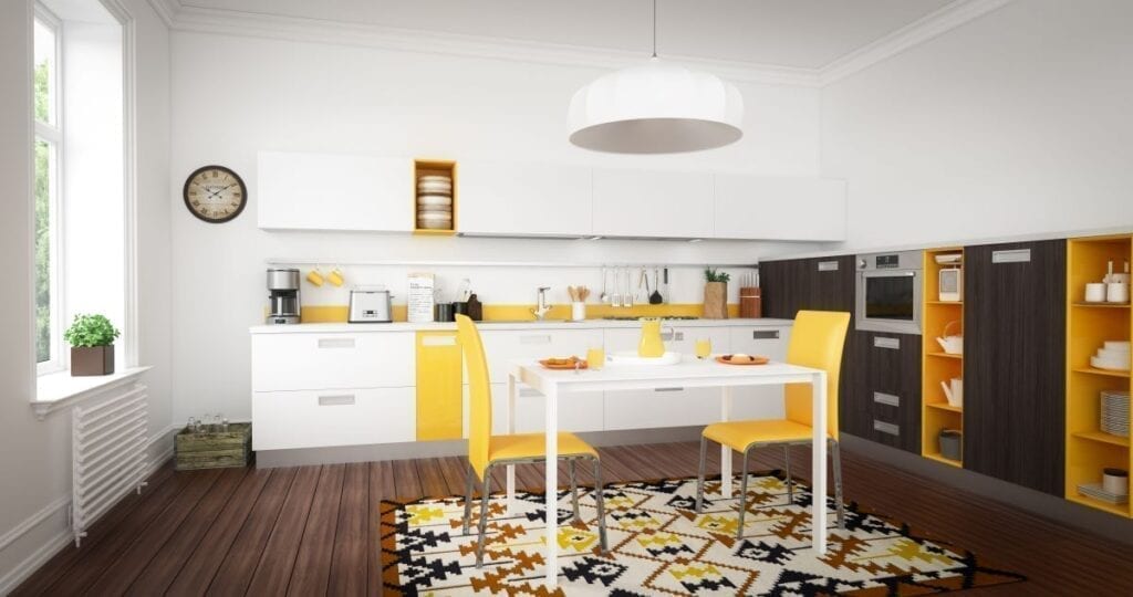 Kitchen with mustard yellow accents