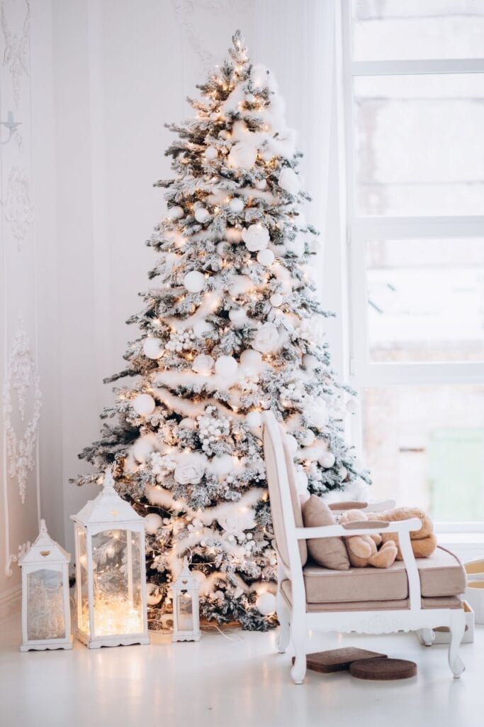 Christmas tree decorated in white