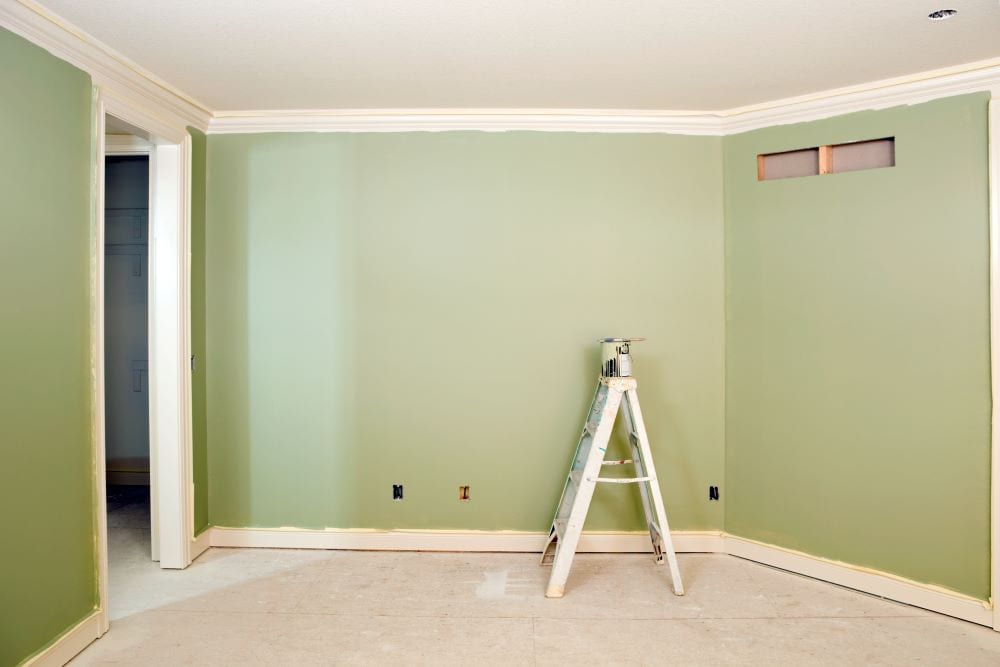 Walls newly painted sage green
