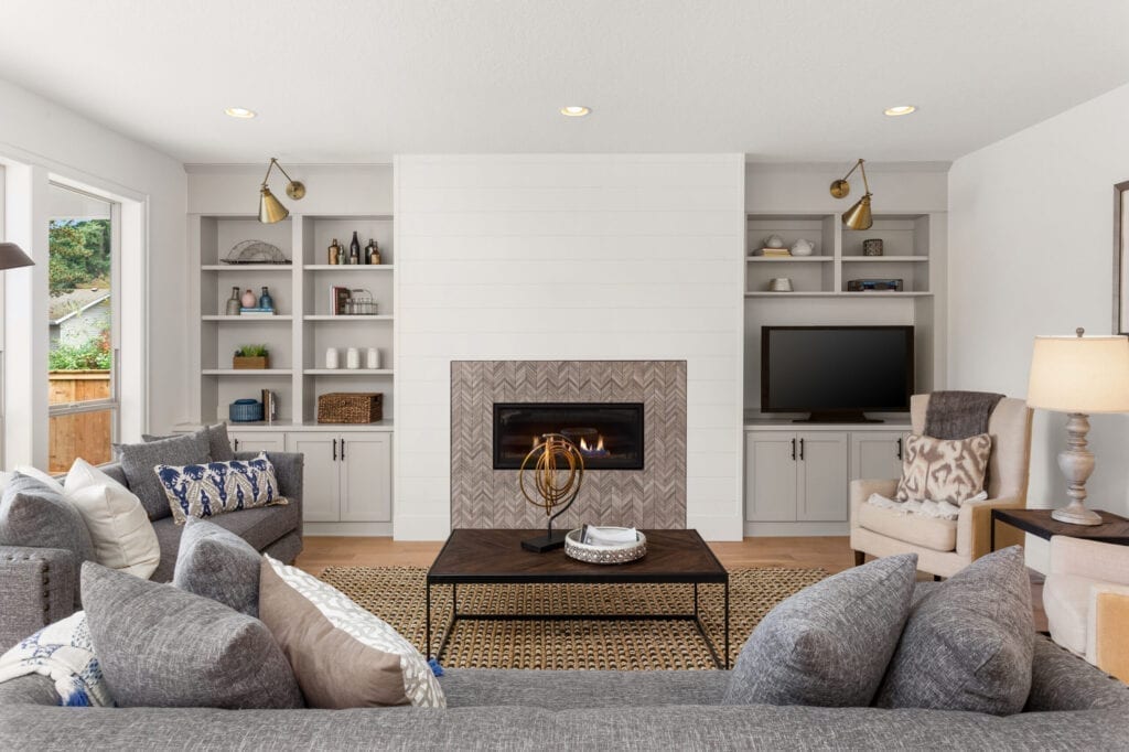 living room in newly constructed luxury home