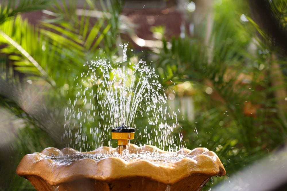 Garden fountain spraying water upwards