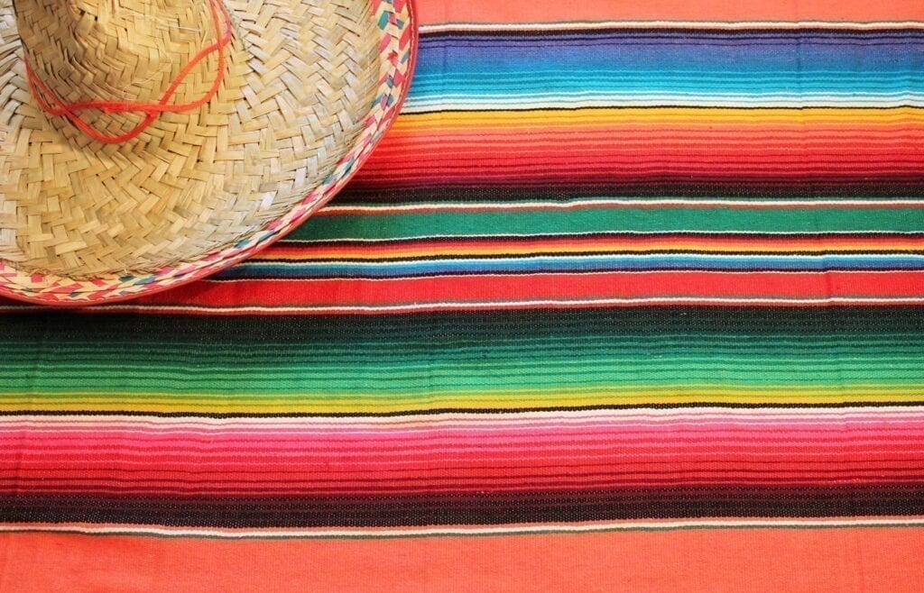 poncho sombrero background mexican mexico cinco de mayo fiesta copy space, stripe pattern