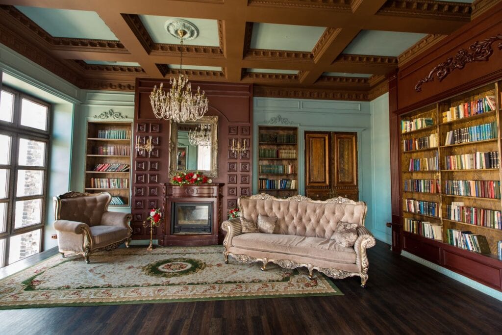 Elegant library inside Victorian style home