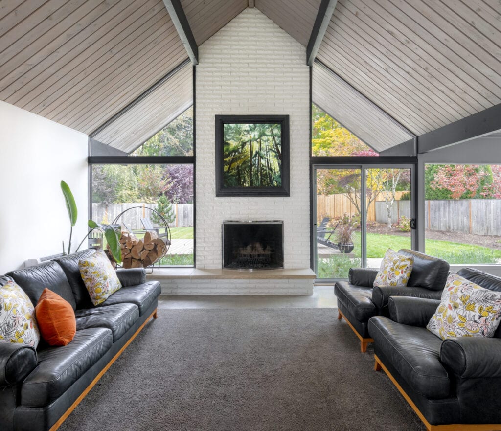 interior space of a mid-century modern house with big windows that allows natural light