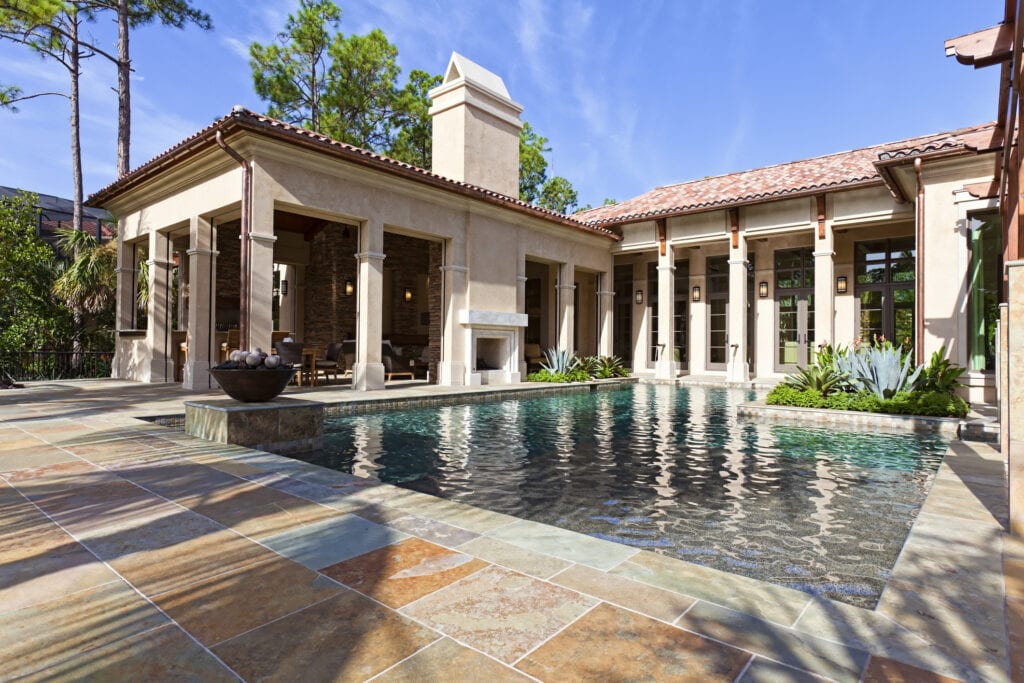 Poolside fireplace