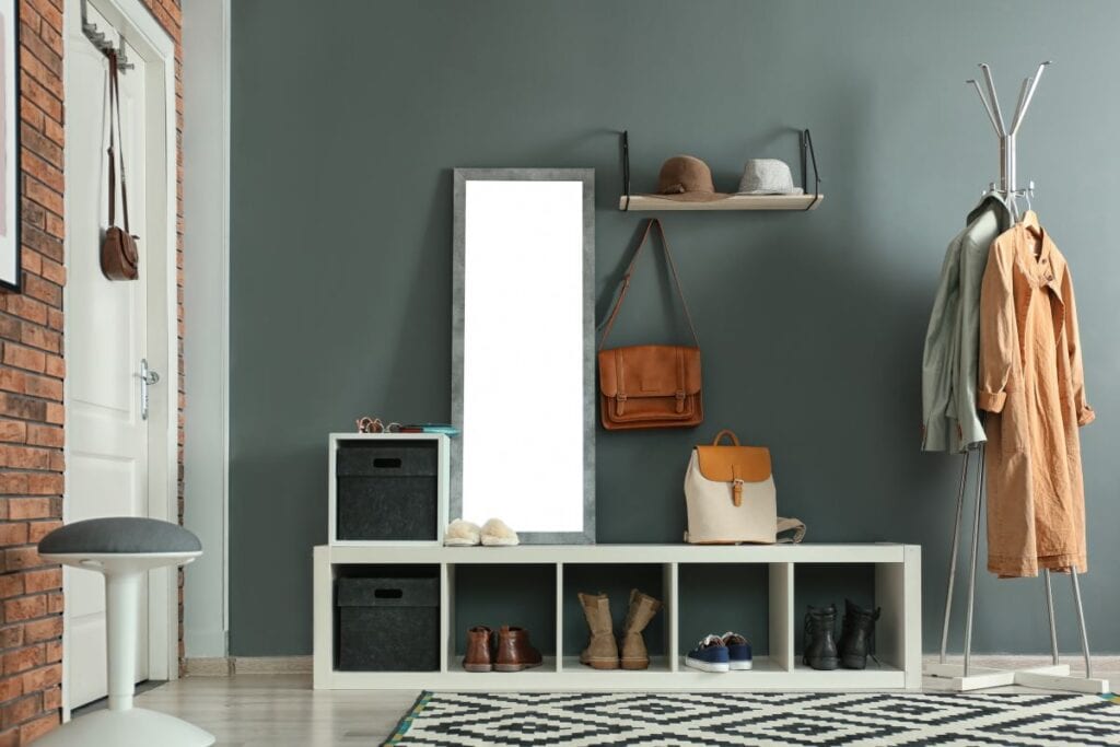 Modern foyer with shoe rack and coat hanger