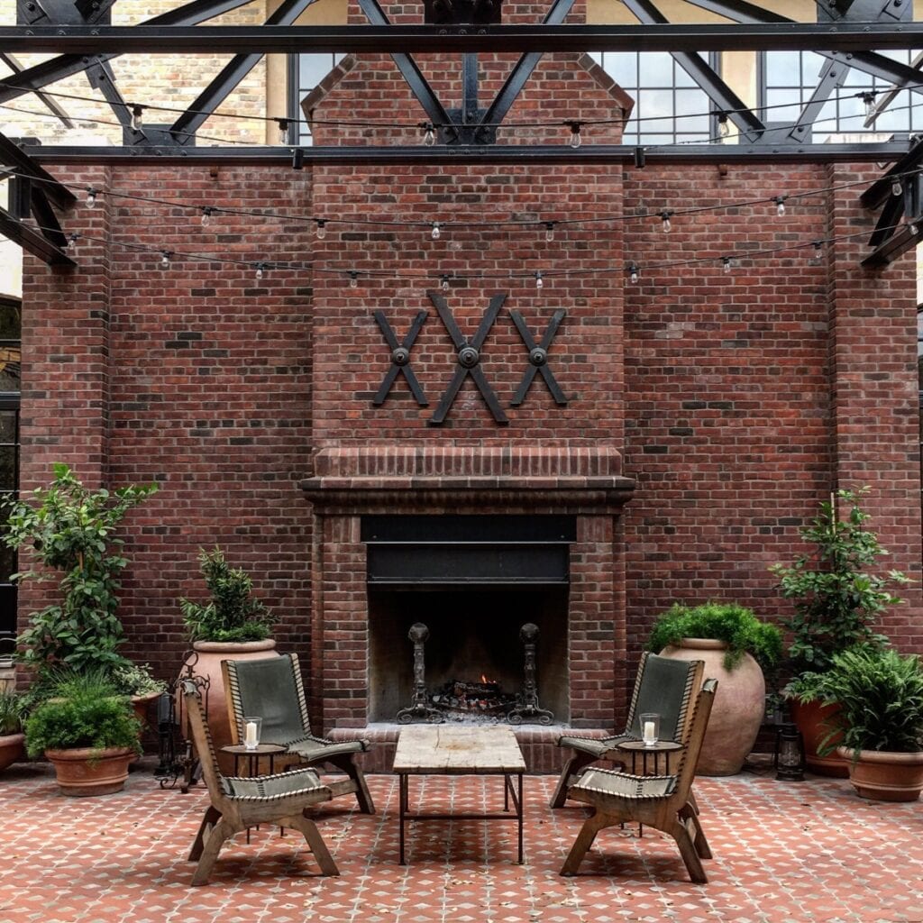 Brick outdoor fireplace