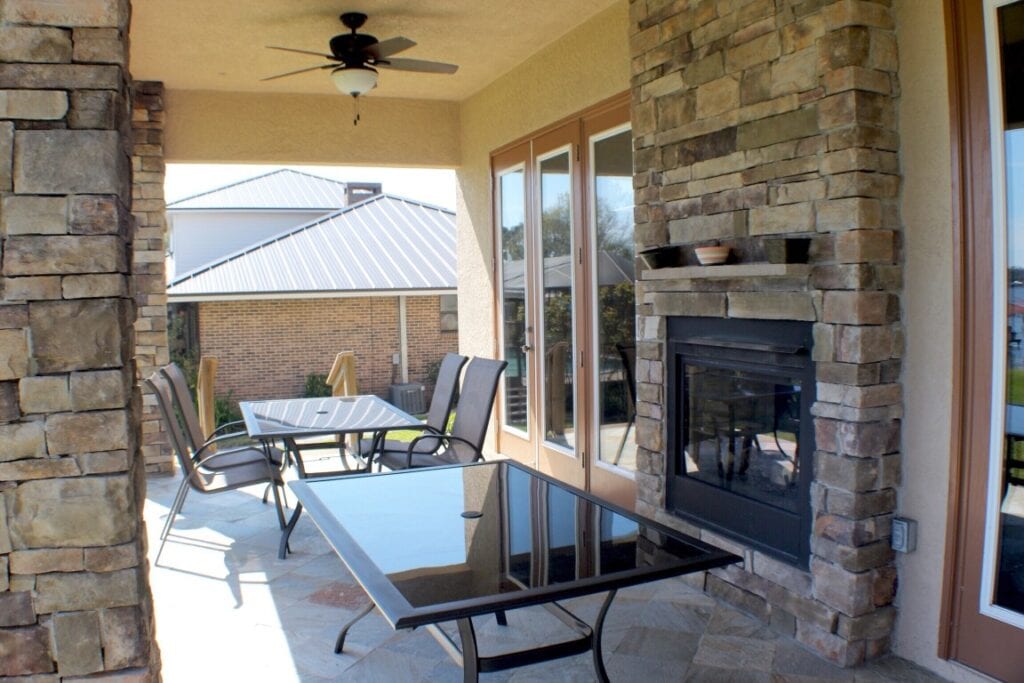 Outdoor stone fireplace