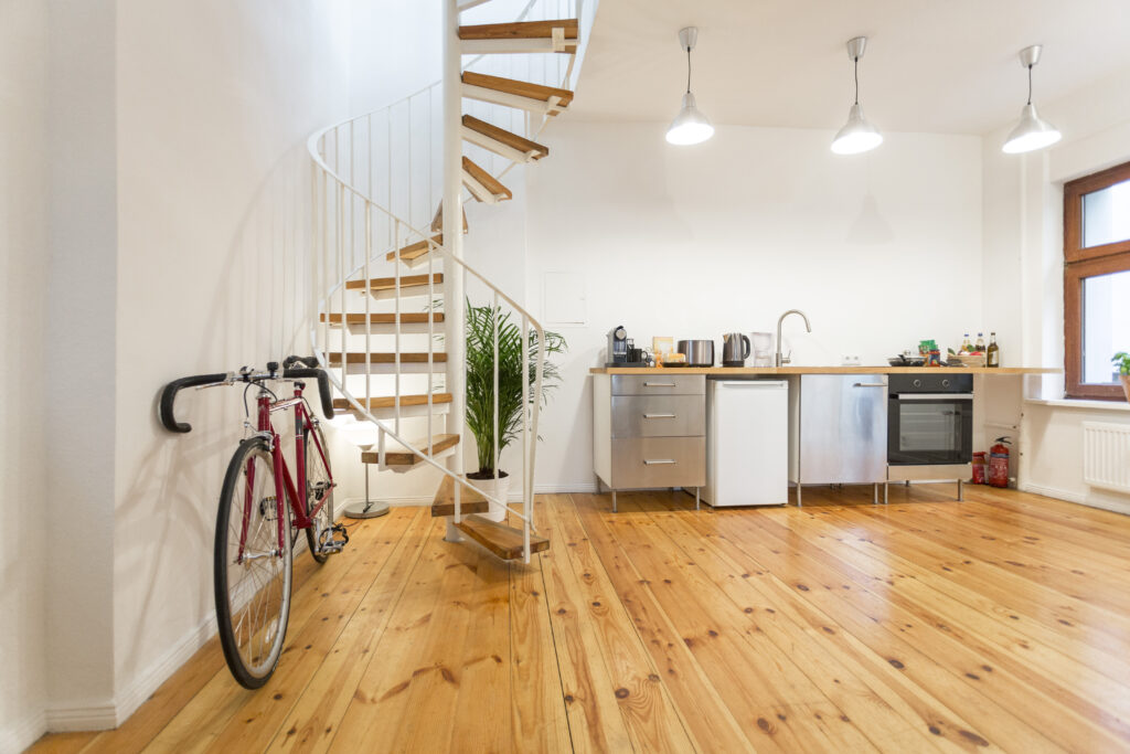 Interior of a modern apartment with bike