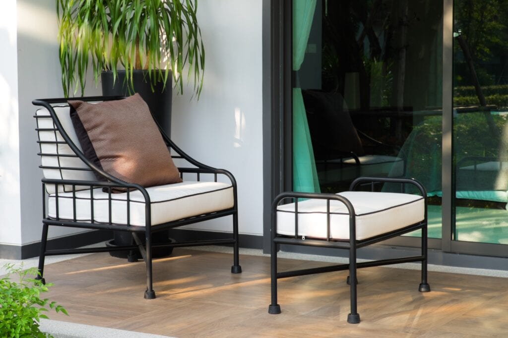 white balcony chair and stool set