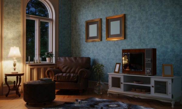 Retro Style Living Room Evening Scene