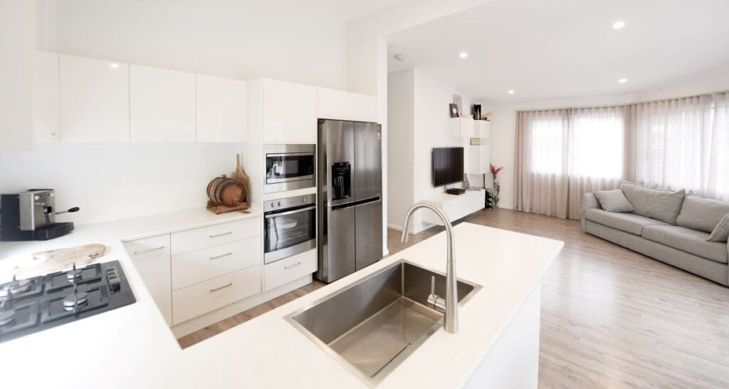 Interior of contemporary open floor plan with lots of natural light