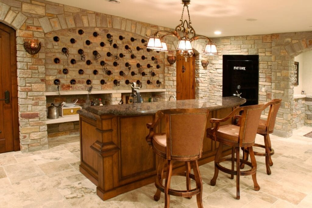 Rustic wine cellar and tasting room in luxury home