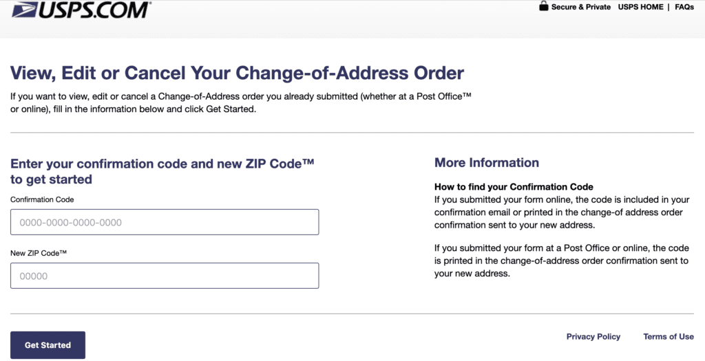 usps view, edit, or cancel your change-of-address order form