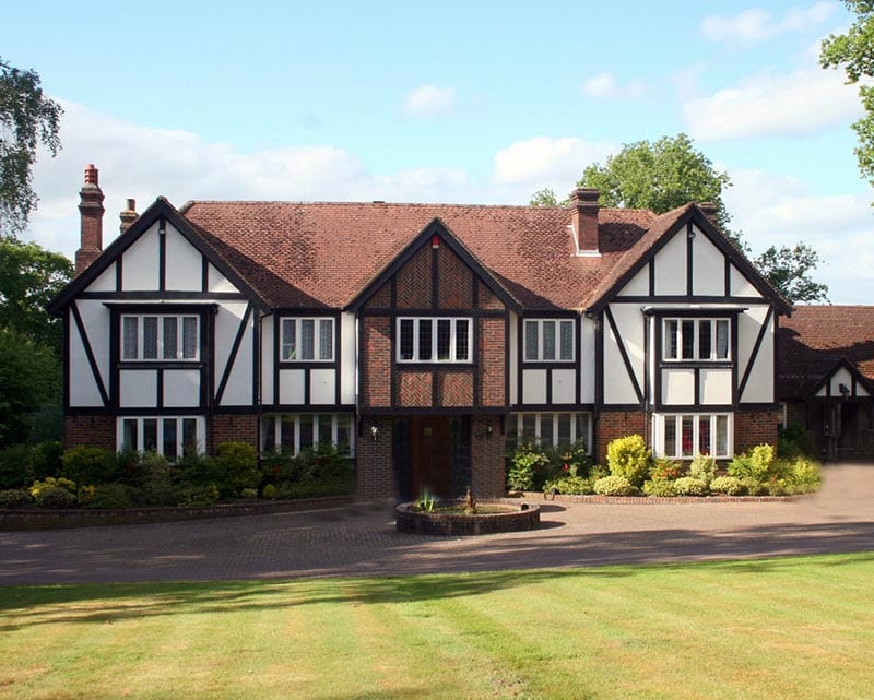 Front view of a tudor style house