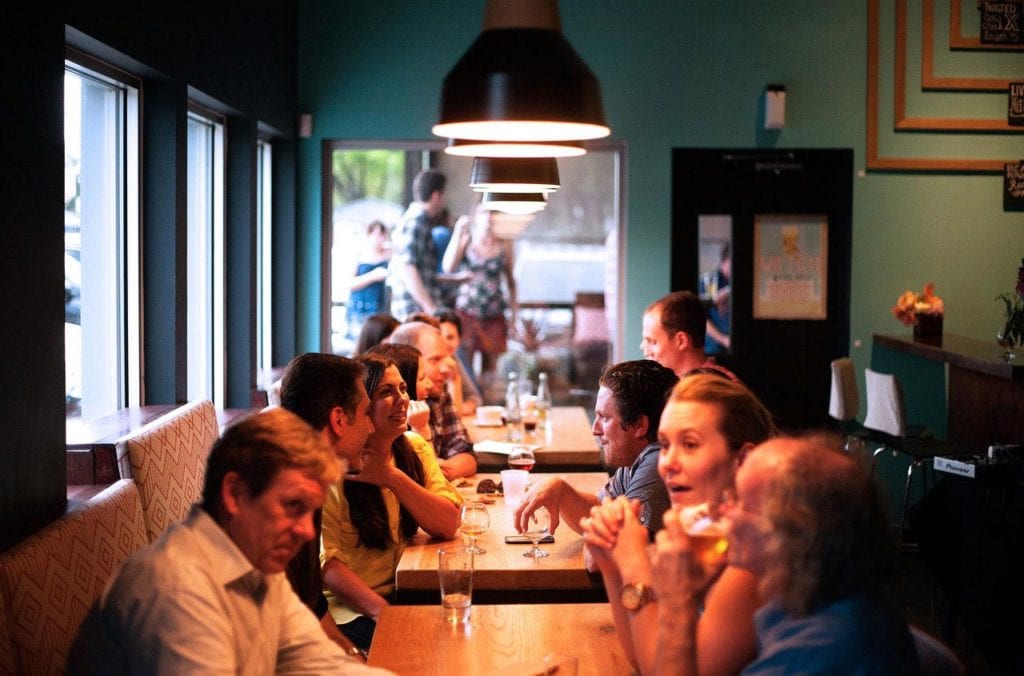 People eating dinner at a restaurant