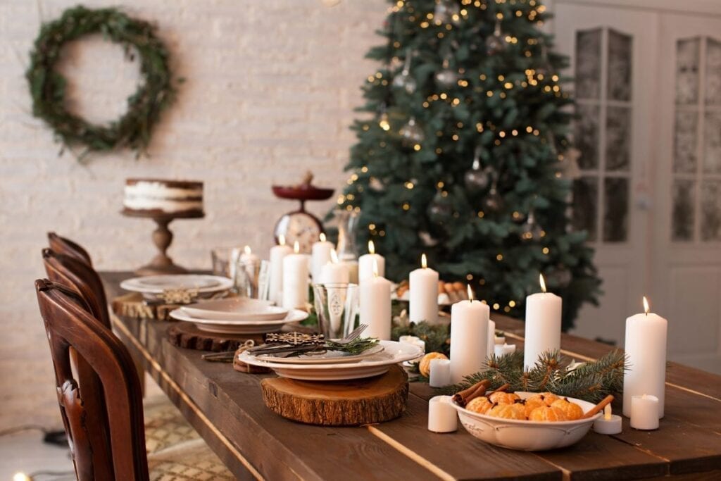 Rustic style Christmas dinner table decor