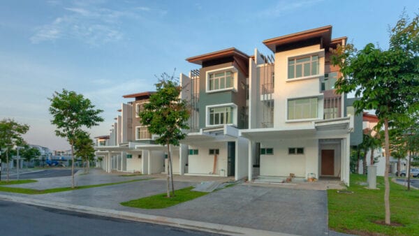 Modern townhouses with geometric architecture