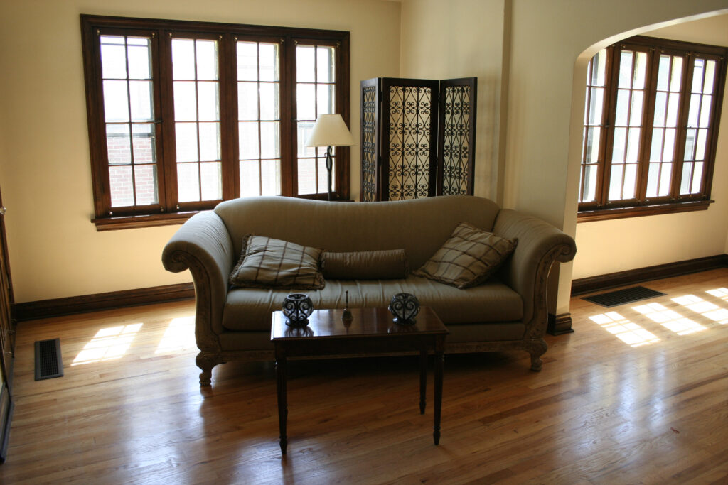 Real Estate Interior: Couch, Wood Floors, Sunlight