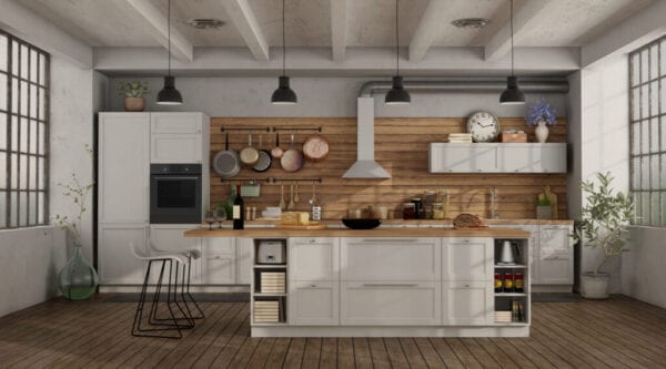 etro white kitchen in a loft