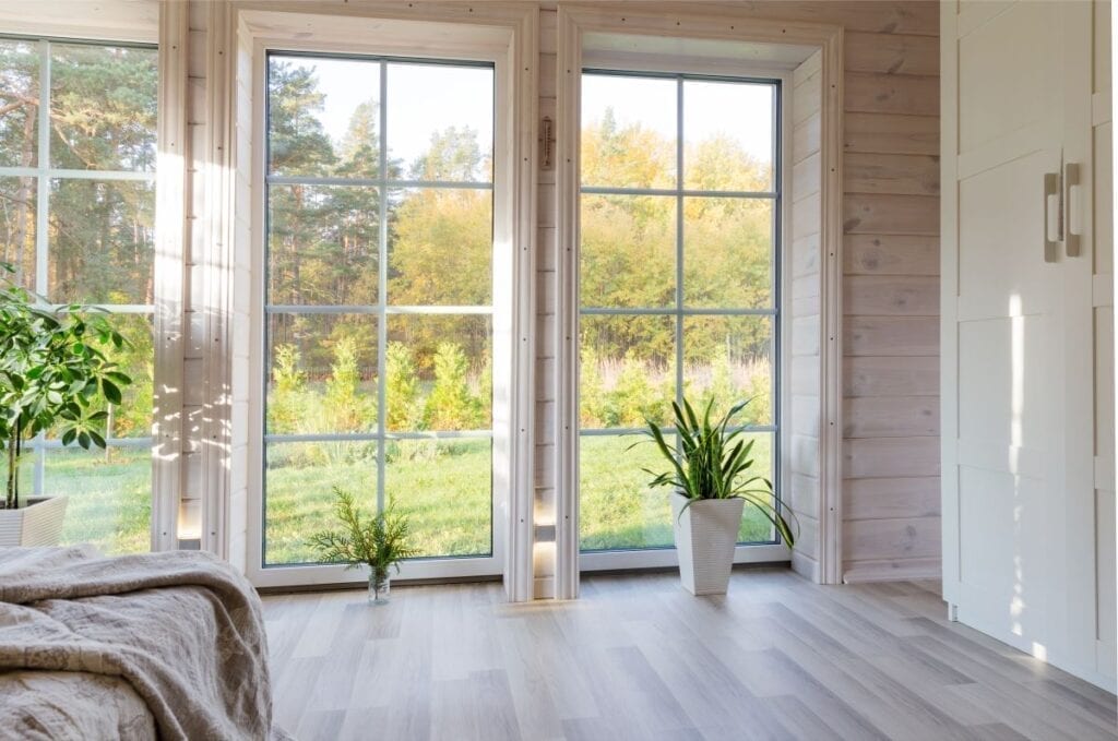 Interior of house looking at yard through window