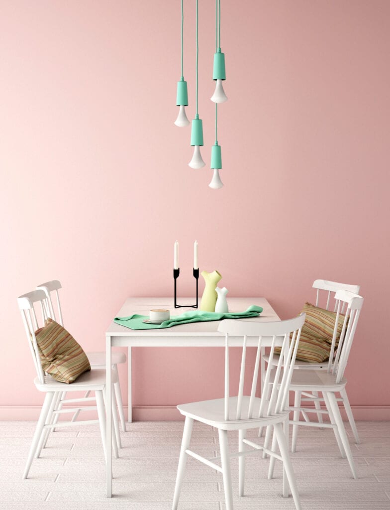 millennial pink dinning room 