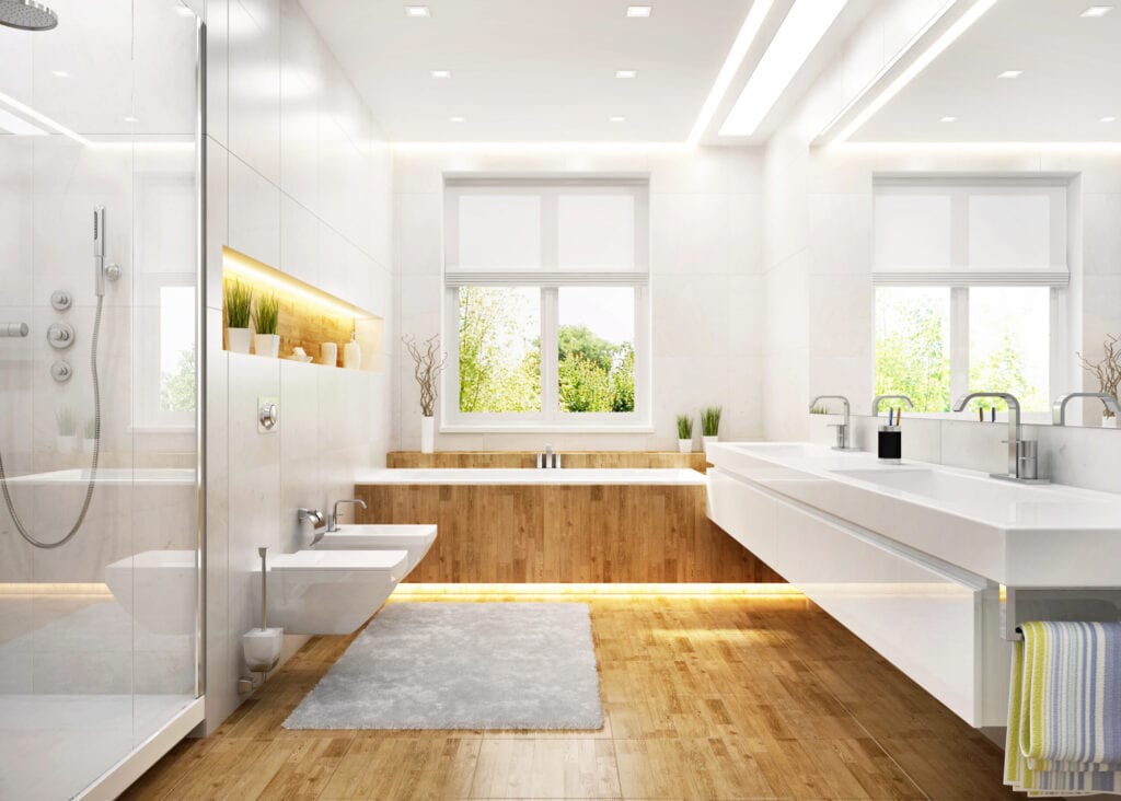 Luxury white bathroom in modern large house affordable bathroom décor 