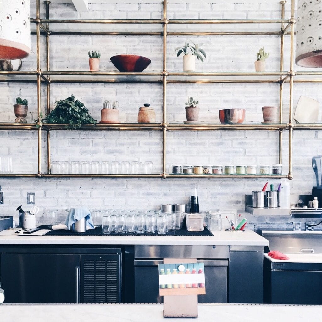 open kitchen shelving