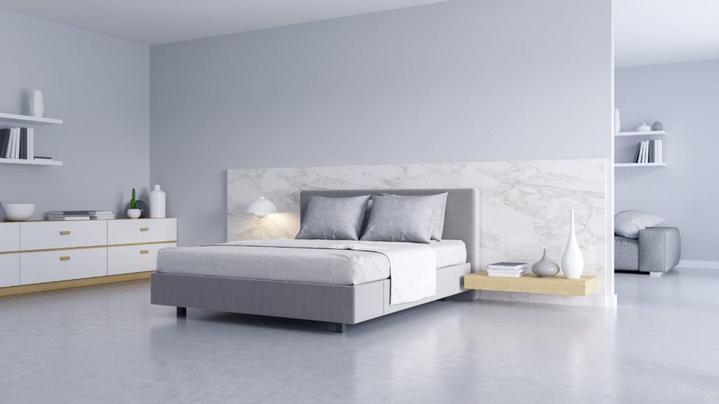 Minimalist light gray bedroom