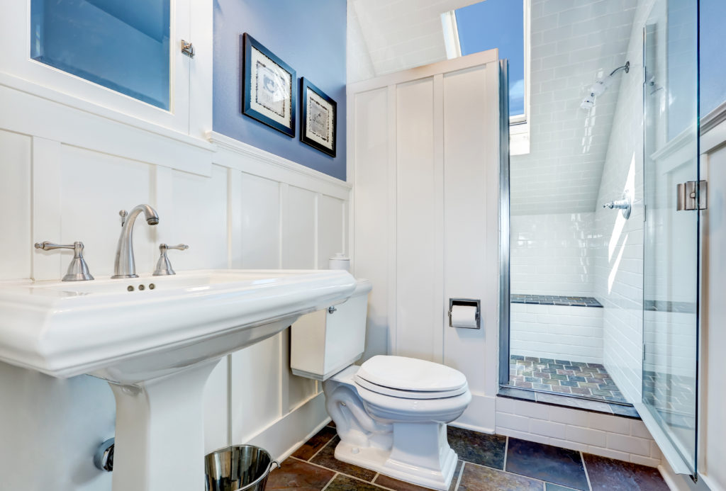 Bathroom with white and blue walls