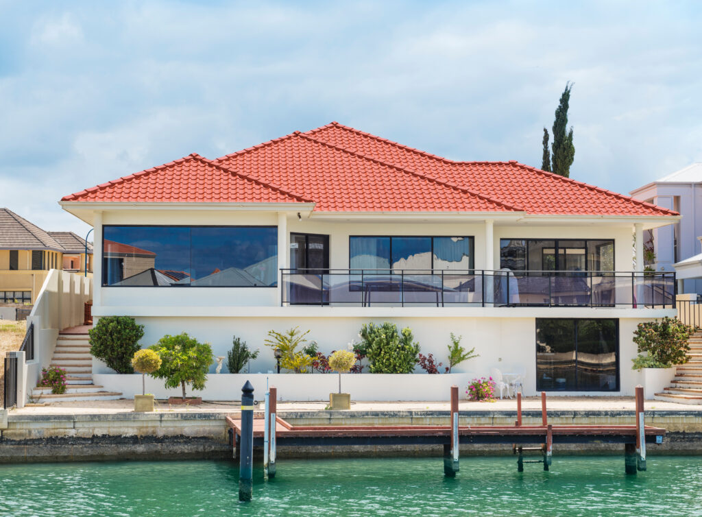 modern suburban house on river