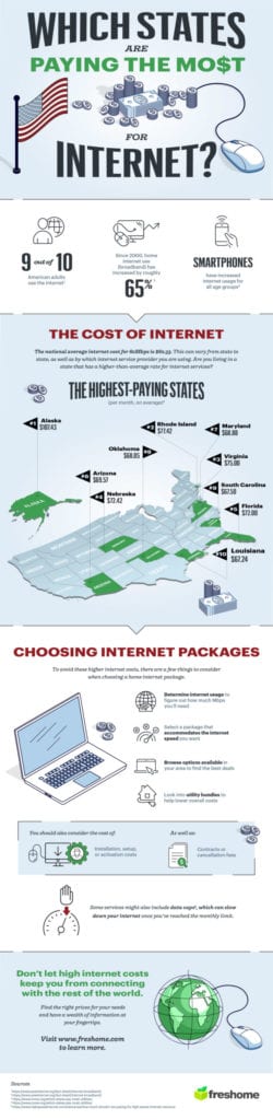 infographic showing the most expensive states for internet
