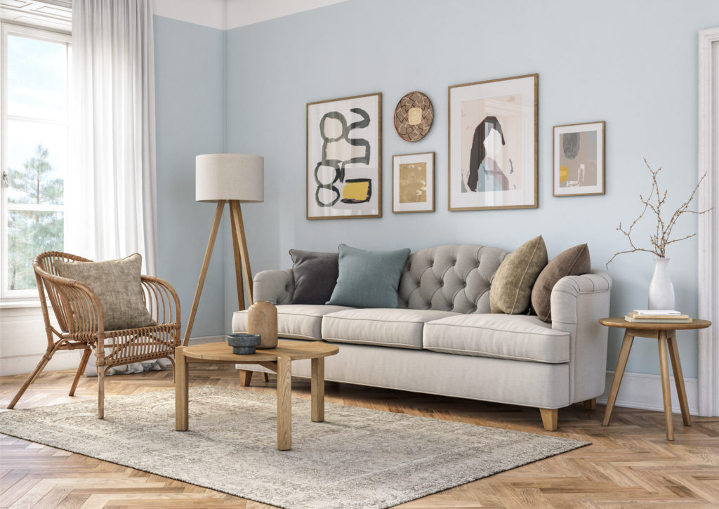 Pastel blue modern living room paint color
