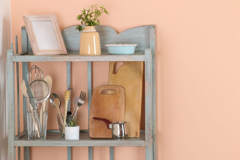 peach colored walls in a feminine kitchen