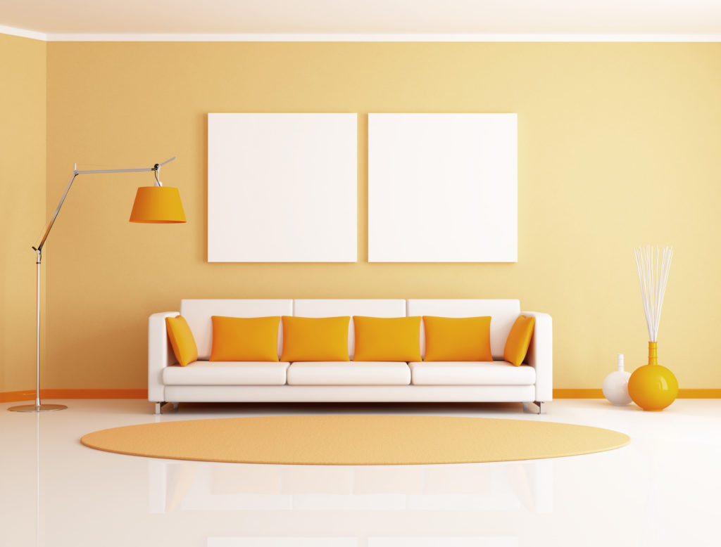 Tangerine colored living room paint color