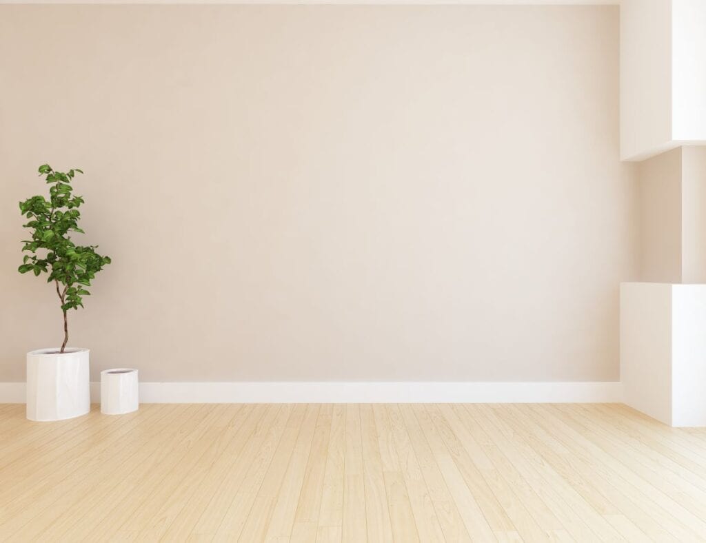 Empty living room with beige wall paint and wood floor