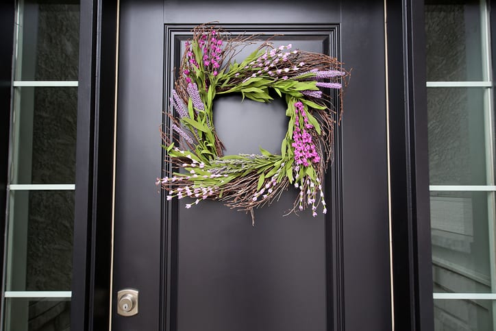 Eggplant Front Door Spring Wreath Close Up