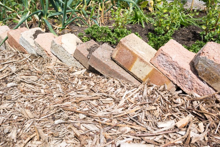 Bricks used as edging to a planted area 