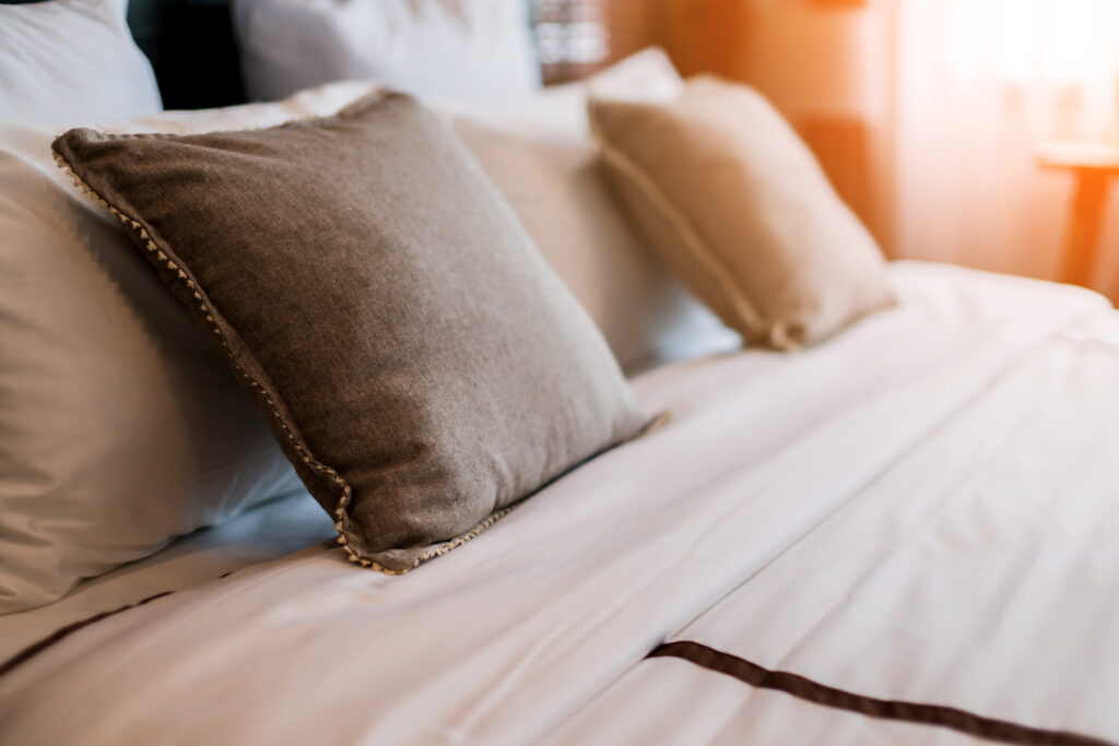 Close up shot of a bed and mattress