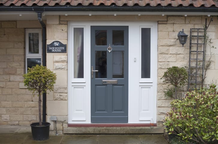 Dusty blue gray front door color