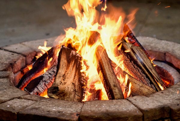 Close up firepit with bonfire