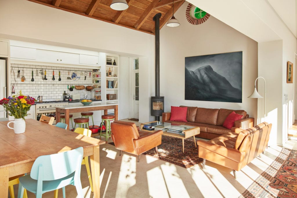 Interior of kitchen and living room open floorplan