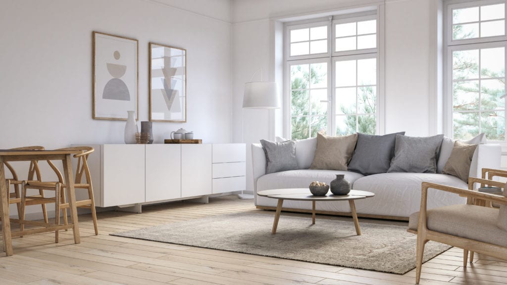 Modern scandinavian living room interior, beautiful home inspiration