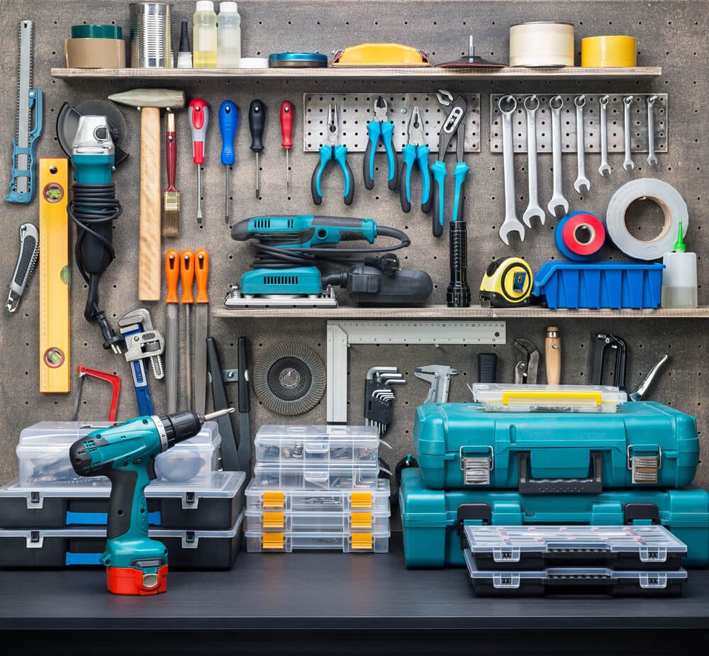 Organized Basement Work Area Tools