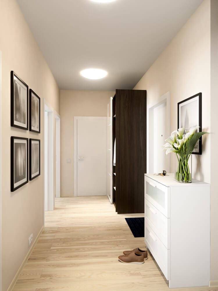 Bright hallway with beige walls in contemporary style