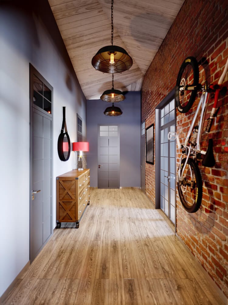 well-lit hallway with industrial design style