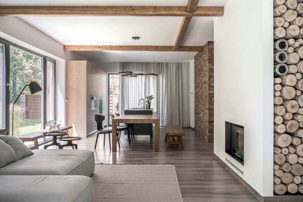 exposed ceiling living room