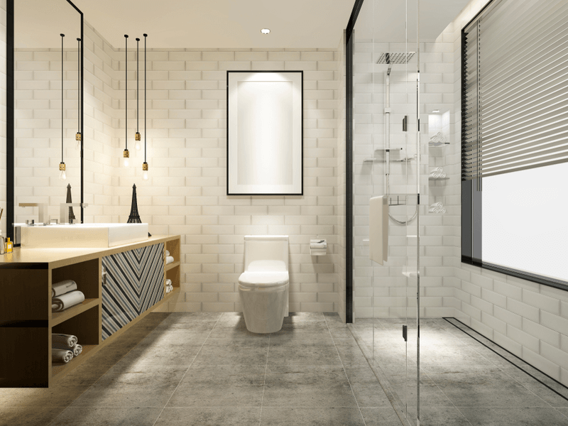 Modern bathroom with floating cabinetry